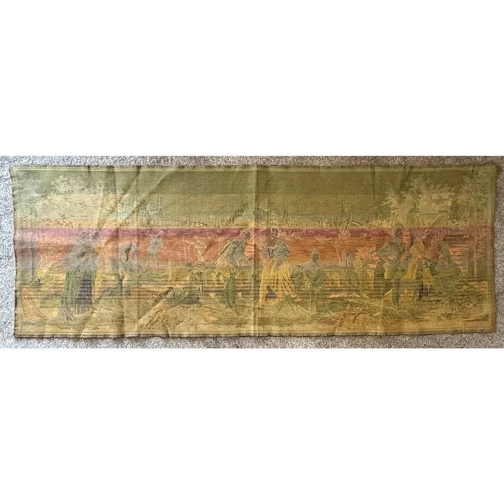 Antique Belgian French Jacquard Woven Tapestry Venetian Harbor Rococo Panel